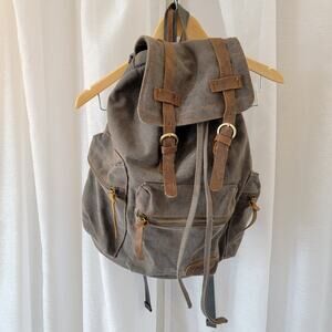 Gearonic Canvas Backpack Rucksack 19" Vintage Style with Leather Trim